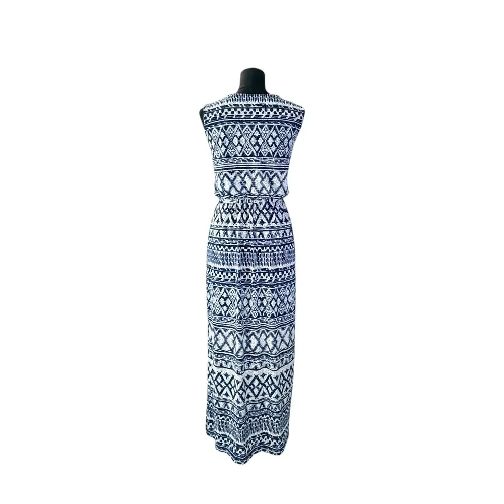 Enfocus Studio Blue Geometric Maxi Sheath Dress Size 10 - Picture 7 of 9